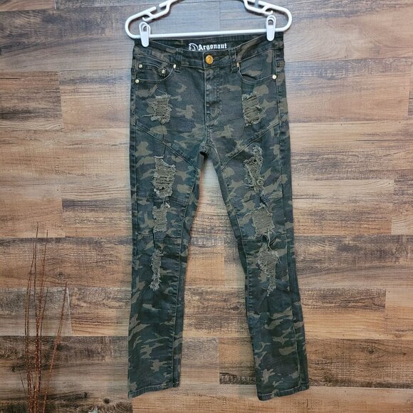 Argonaut Jeans Mens 32x32 Measures 30x30 Camo Ultra Slim Moto Ripped Stretch